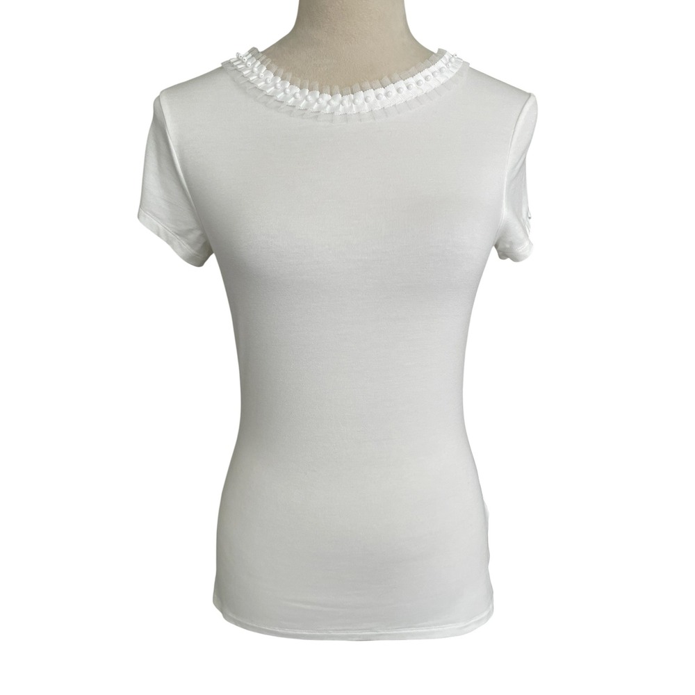 Ted Baker White Stretch Top Women Size S‎ Embellished Neck Coastal Chic Designer